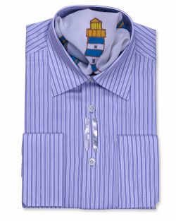 Navy Blue Striped Fancy Tailored Fit Dress shirts