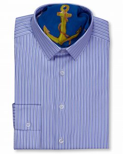 FERRUCCIO MILANESI CLASSIC STYLE COLLAR SLIM FIT WHITE NAVY MULTI STRIPED SHIRTS, TAILOR MADE UNIQUE SHIRT, SILK AND COTTON FABRICS, LUXURY MEN'S SHIRT IN VANCOUVER