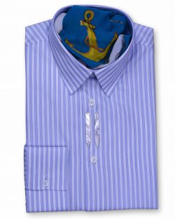 Ferruccio Milanesi tailor made Classic Collar Tailored Fit Blue Striped men's dress Shirts. exclusive luxury fabrics, silk and cotton shirt, luxury men's shirt in Vancouver, unique men's shirt