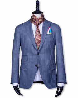 Ferruccio Milanesi Luxury men's scarf, paisley pattern, red gold and blue colors printed Silk scarf on sale in Vancouver